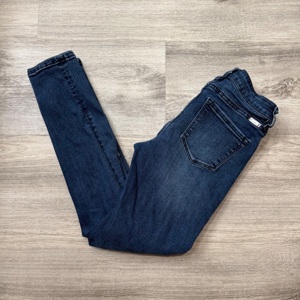 Kancan Womens Jeans Dark‎ Wash Distressed Denim Red Plaid Patch Skinny Leg Sz 25
